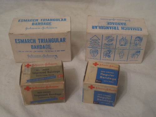 vintage Esmarch Bandage Johnson First Aid Kit Gauze lot
