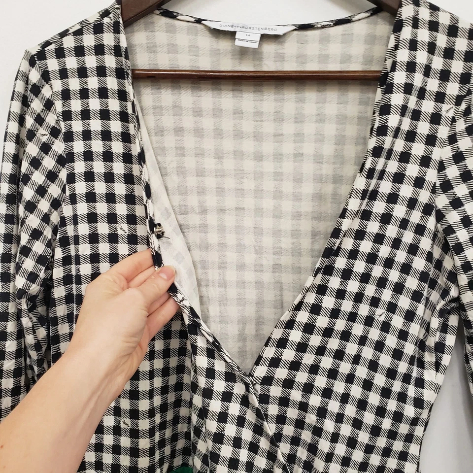 Diane Von Furstenberg Womens Silk Wrap Mini Dress Size 14 Gingham Sheer Picnic - Image 2 of 4