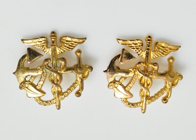 2 Vintage Gold Tone US Public Health Service Anchor Rope Medical Pins