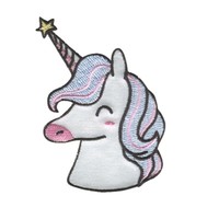 Einhorn Kopf - AufnäHer, BüGelbild, AufbüGler, GrößE: 5,5 X 7,4 Cm