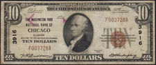 1929 Chicago Illinois $10 National Banknote Charter 3916 VF Partial Teller Stamp