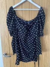 Pretty Little Thing Mini Pika Dot Dress Size 8 Black And White Long Sleeve Puff 