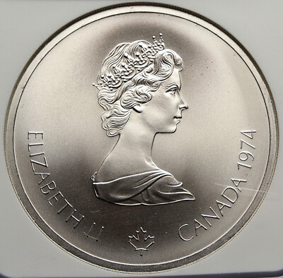 1974 CANADA Elizabeth II Olympics Montreal LACROSSE Silver $10 NGC
