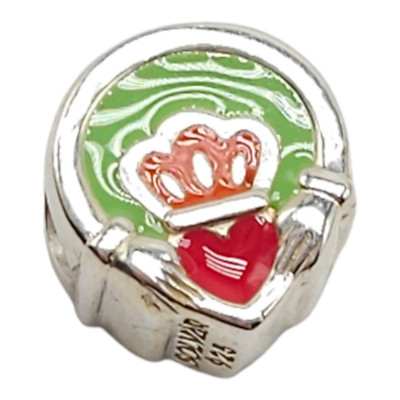 Solvar Sterlingsilber grün rosa Emaille Claddagh Slide Charm Kinder neuer alter Bestand