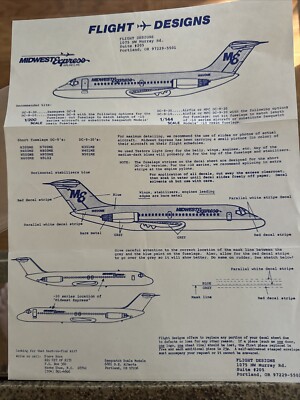 Vintage New 1/200 1/44 Midwest Express DC-9/DC-9-30 Decal Set Flight Designs