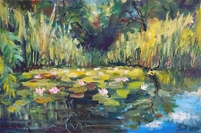 Original Art Water Lily Oil Painting Impressionism Amazing Nature Lake Seascape