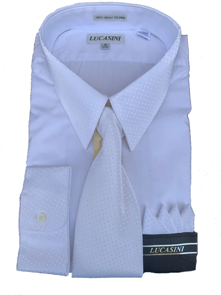 3 Piece Dress Shirt Alberto Celini Come with Tie, Hankey and Shirt - Image 3 of 4
