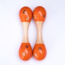 Maracas 8" 20cm Wooden Mini Double Sided, Orange, Set of 2