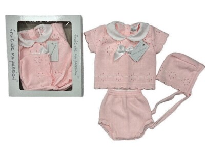 NEUGEBORENES BABY MÄDCHEN STRICK OUTFIT SPANISCH ROSA STRAMPLER JAM HOSE MÄDCHEN GESCHENKSET