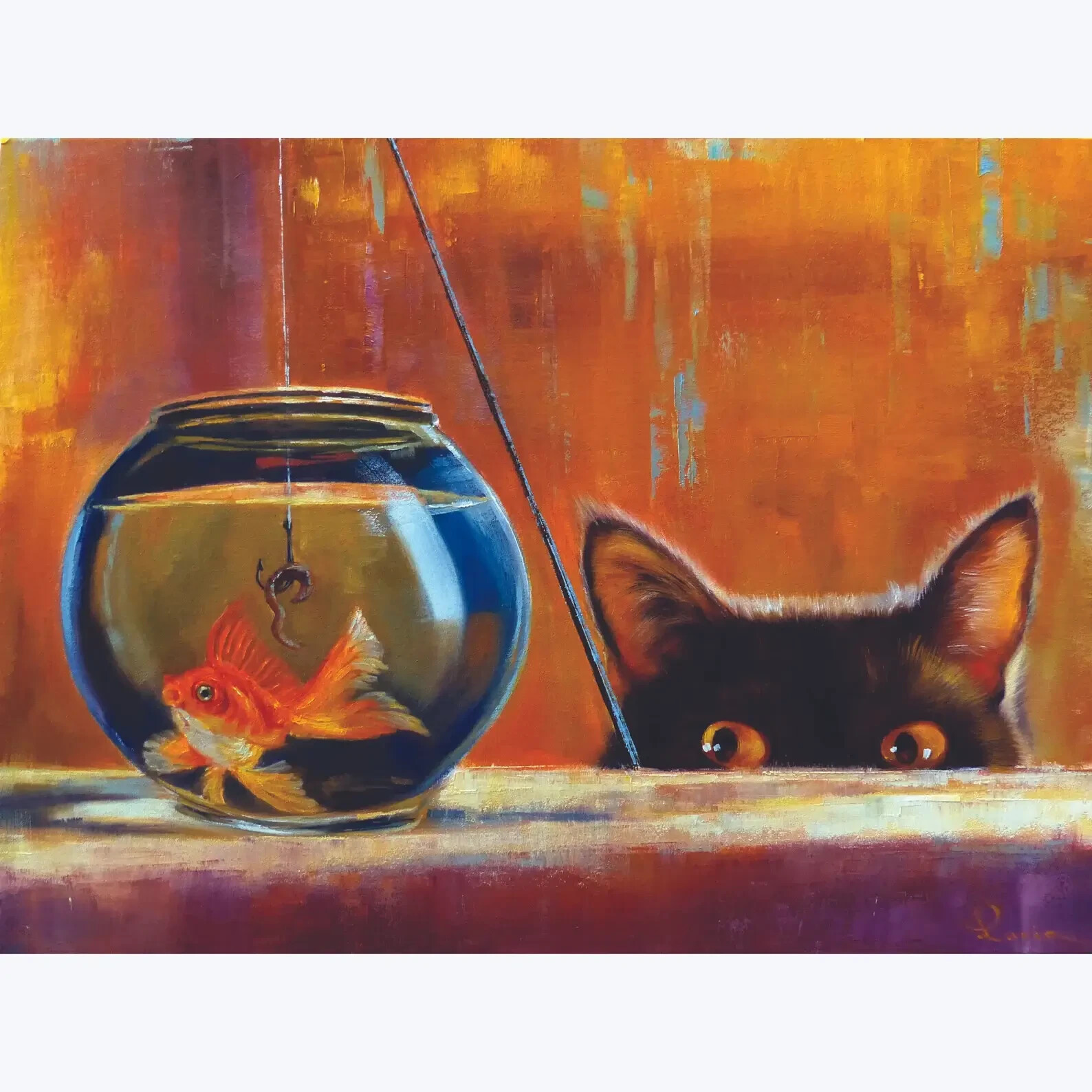 Catfishing Funny Black Cat Birthday Greeting Card by Lucia Heffernan Humorous