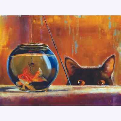 FABULOUS FELINES Catfishing Funny Black Cat Birthday Greeting Card by Lucia Heffernan Humorous