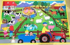JUMBO 26 piece kids' Wooden FARM scene JIGSAW FLOOR PUZZLE 36x24 First Learning