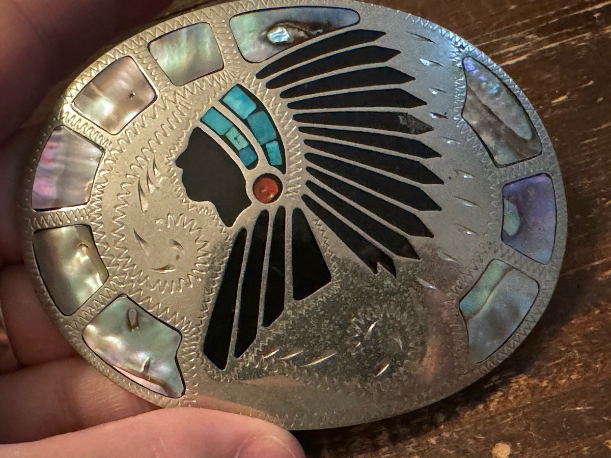 Johnson & Held Indian Chief Abalone & Turquoise Inlay 