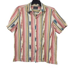 Primark Men's 100% Cotton Regular Fit Geo Striped Button Down Shirt Large