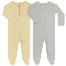 Footed Long Sleeve Baby Pajamas with Zipper Cotton Infant Sleepers Light Grey...
