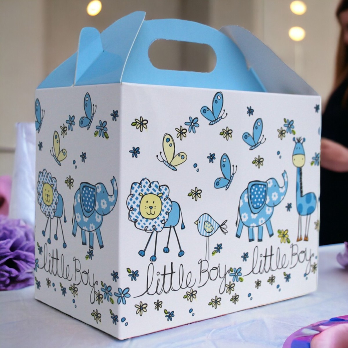 BABY BOY GIFT BOXES White Blue Baby Shower Gift Box Hamper Packaging x  10