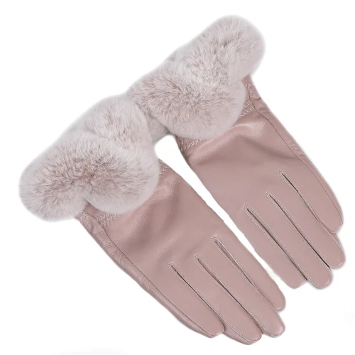 Women's Winter Genuine Leather Gloves Rex Rabbit Fur Warm Trim Cuff Velvet Lined - Picture 72 of 88
