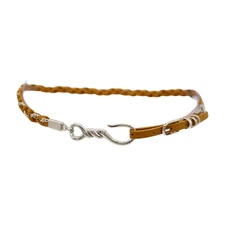 Women Brown Braided Waistband Narrow Hip Waist Belt Silver Metal Hook Buckle M