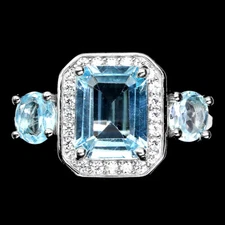 925 Sterling Silver Ring Octagon Blue Topaz 9x7mm Gemstone Jewelry Size 6
