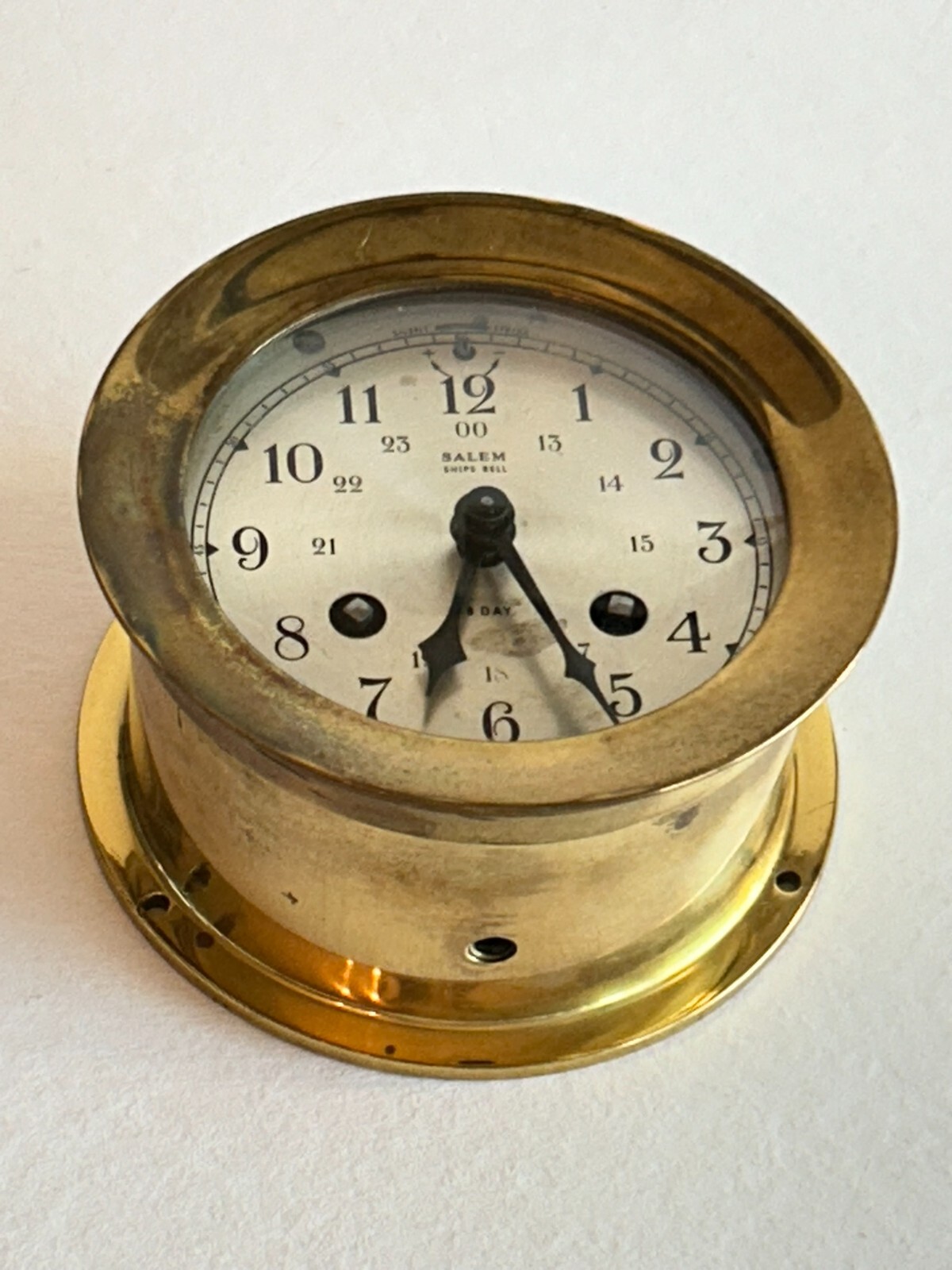 Two Vintage Salem Ships Bell Clocks Original Heavy Brass not working