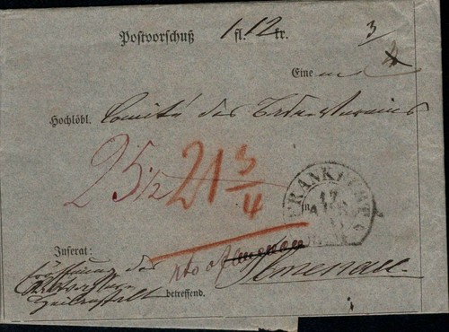 Thurn Taxi 1845 - "Frankfurt" Segment, Pressure Sopra "Postal Advance"