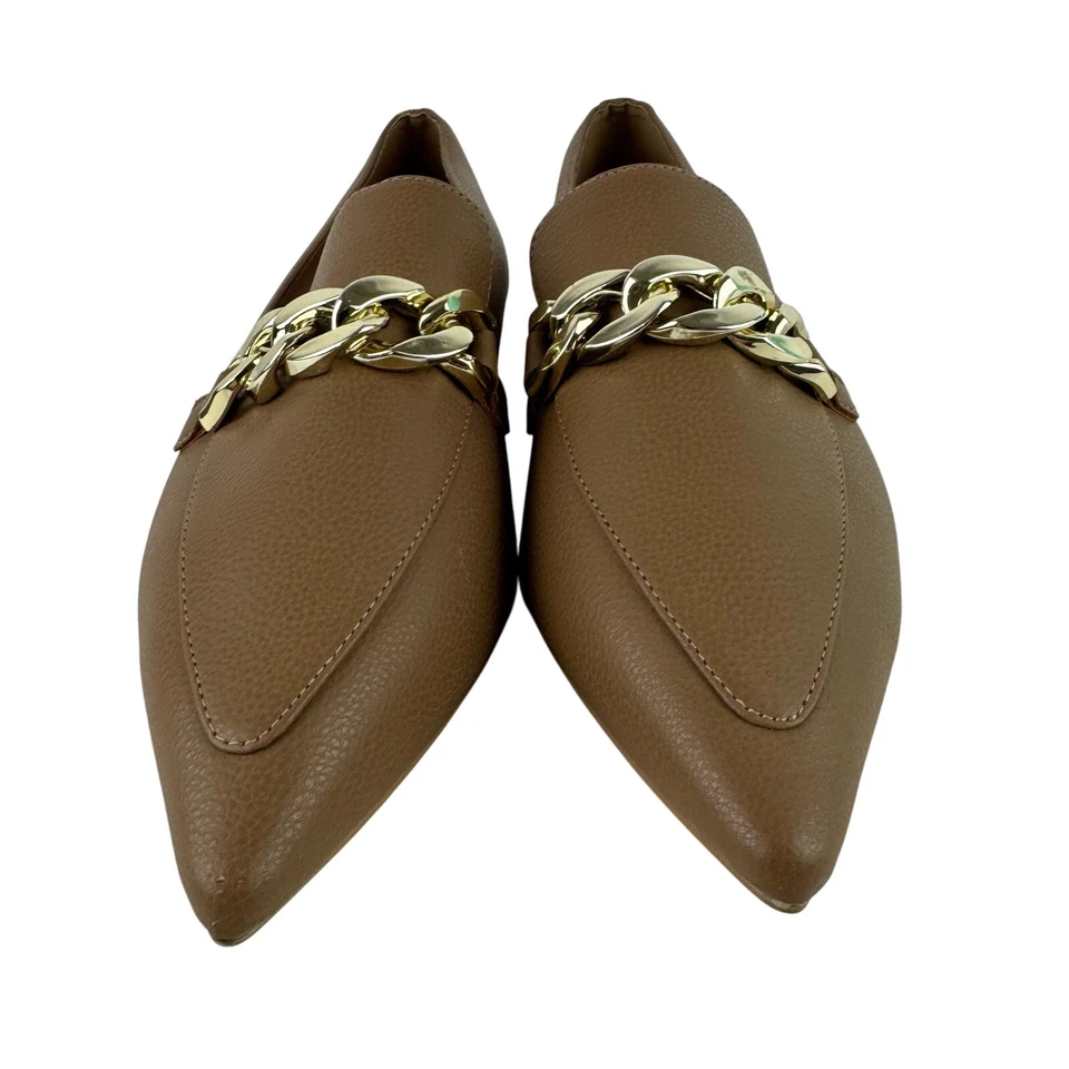 MOCASÍN LINEA PAOLO MABEL PUNTA PUNTIAGUDA CON CADENA DORADA EN BRONCEADO NUEVO SIN CAJA PARA MUJER 6,5M Foto 3 de 4