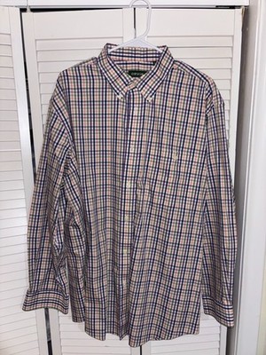 Orvis Shirt Mens XL Blue Plaid Long Sleeve Wrinkle Free Button Up Casual Cotton