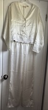Vintage 90s Victoria s Secret Gold Label Pajama Set M Ivory Satin Floral Elegant
