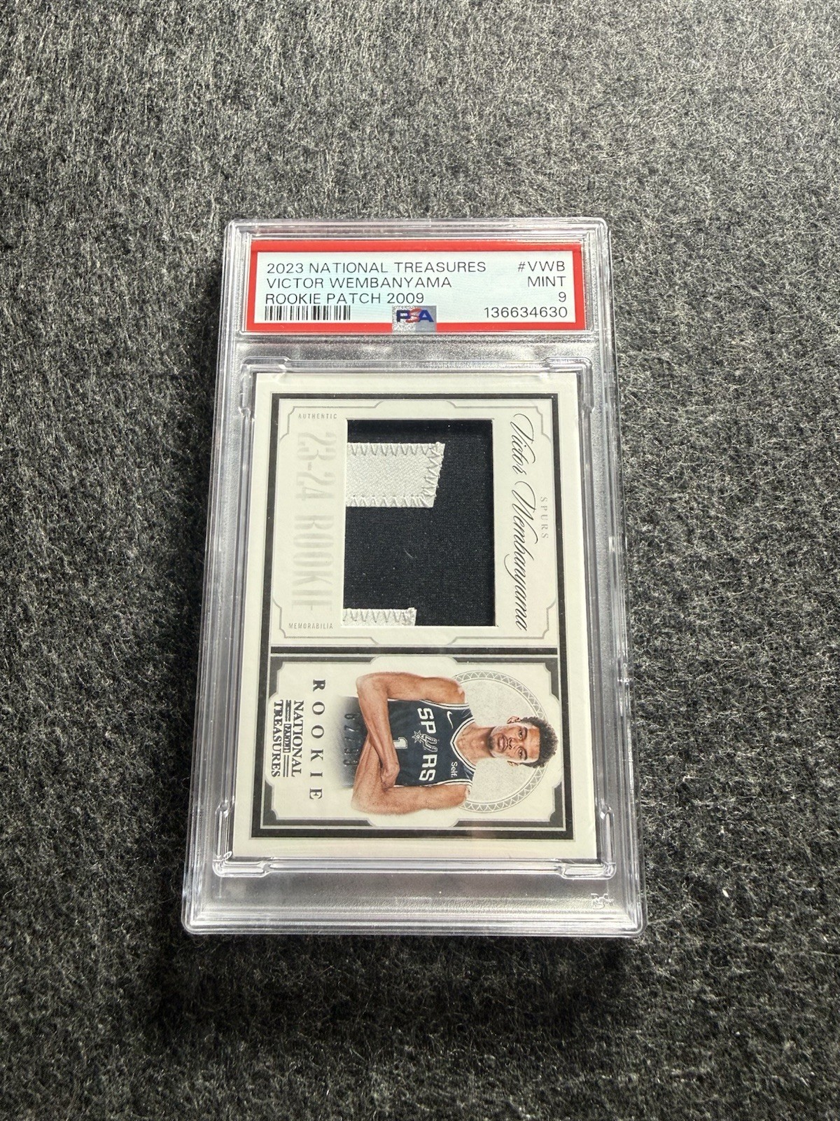 VICTOR WEMBANYAMA RC 2023 PANINI NATIONAL TREASURES ROOKIE PATCH 2009 PSA 9 view 3