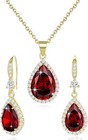Jewelry Set Gold Plated Teardrop Pendant Necklace Dangle Drop Earrings Red Ruby — photo 1