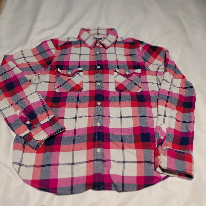 American Eagle Outfitters Pink Plaid Flannel Button-Up Shirt Pockets Size L