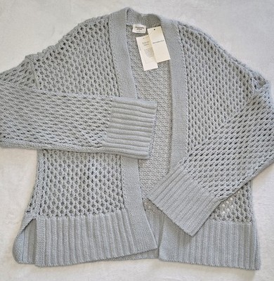 NWT Abercrombie & Fitch Hazey Blue Crochet Bell Sleeve Open Cardigan Sweater S