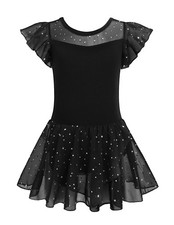 Zaclotre Girls Ballet Leotards Ruffle Sleeve Sparkle Dance 6-7 Years, Black