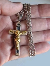 Cross Silver Crucifix Jesus Religion Necklace Pendant stainless steel & Gift Bag