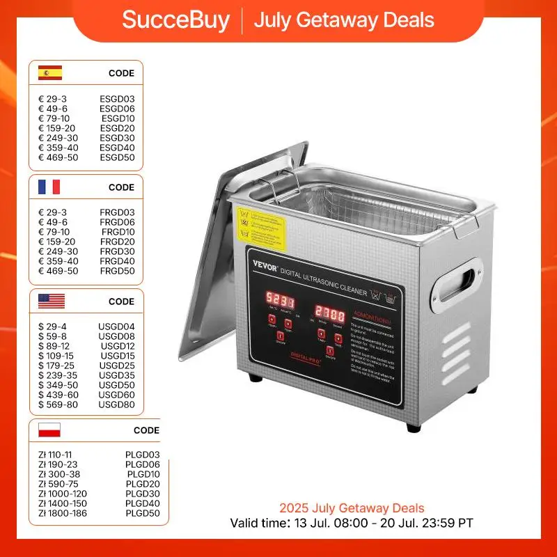 Succebuy Ultrasonic Cleaner 2L to 30L Stainless Steel Heated Portable