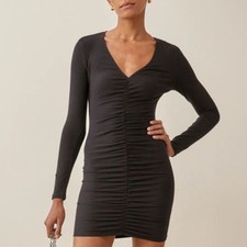 NWT Reformation Cally Stretch Ruched Cotton Long Sleeve Mini Dress Small