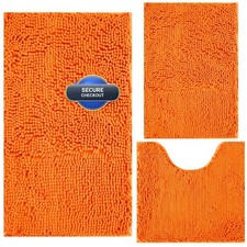 Chenille Bathroom Rugs 3-Piece Set - Orange