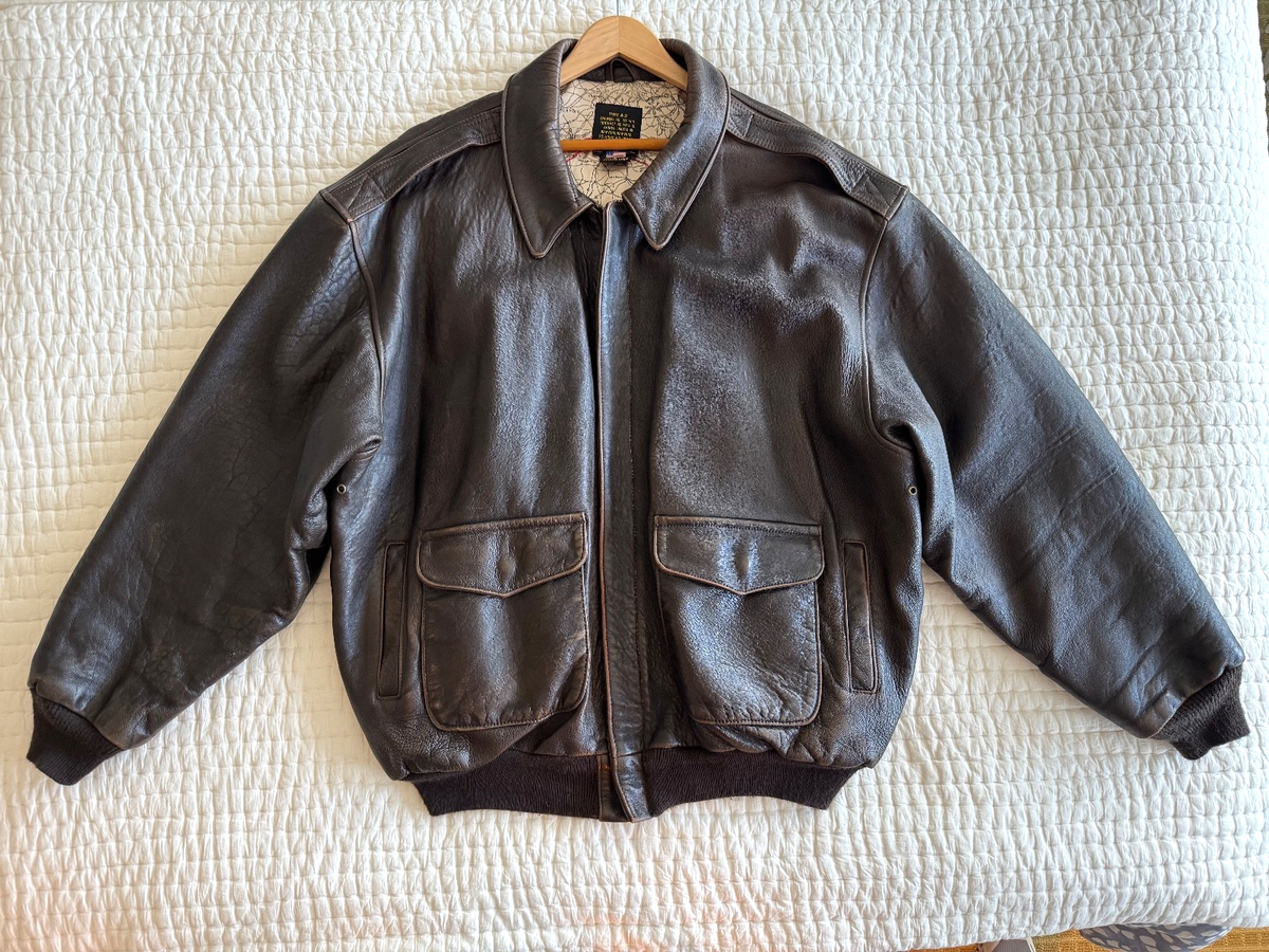 Avirex Type A-2 Brown Leather Flight Jacket US Army Air Force XL w