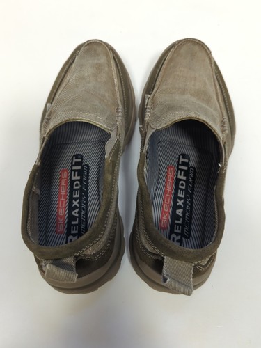 Skechers Mens Relaxed Fit Sz 8 Slip On Fabric Leather Memory Foam Tan - Picture 4 of 6