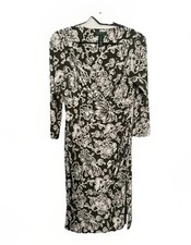 LAUREN Ralph Lauren Women's Dark Green W/ White Floral Dress Sz 6 Ruched Waist