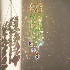 HDCRYSTALGIFTS 15.5 Inch Crystal Suncatcher for Window Hanging Gold-Plated Gl...