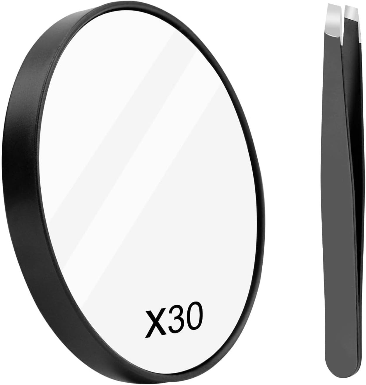 Small Magnifying Mirror 30x, 3.5 Inches With Tweezers, Stick-on Shower Travel P