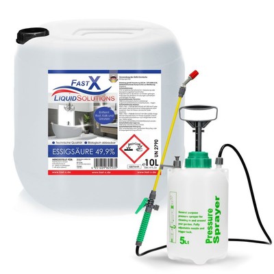 Essigsäure 49,9% - 10L + Sprayer Entkalker Kalklöser Haushaltsreiniger