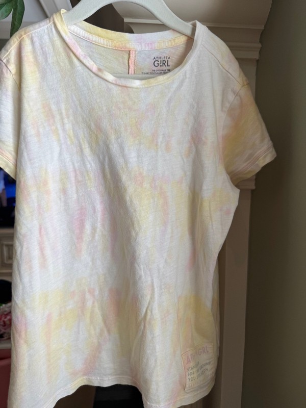 Athleta Girl 'Dream Crazy Big' Pastels Yellow Pink Tie Dye T-shirt Sz Large 12