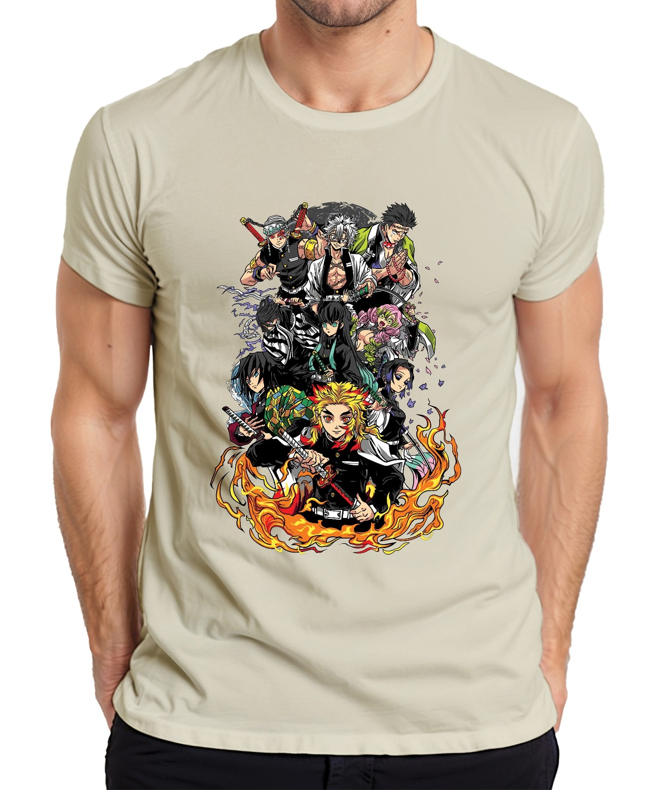 Demon Slayer Rengoku Tanjiro Nezuko Group Fire Anime Vintage Men's T-Shirt