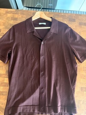 Sandro Paris Cardigan Shirt Mens Medium, Burgundy Red