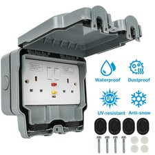 Outdoor Socket Weatherproof Storm RCD Socket Double Switched 13A 2 Gang IP66 UK