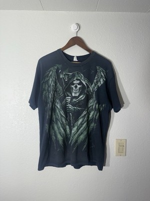 Y2K Affliction Style Grunge T-shirt Mens Size L Black 2000s Skull Cyber Goth Emo