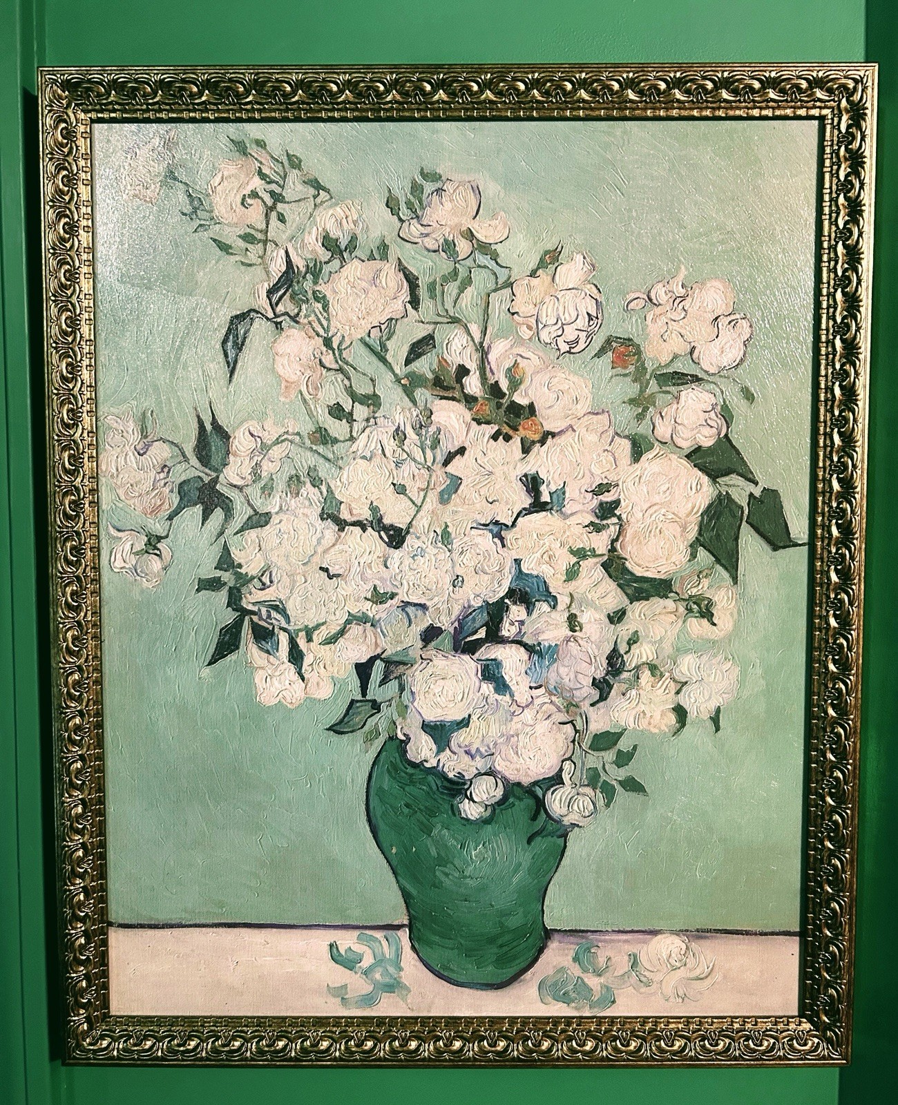 Van Gogh “Roses” 1890 Hand Embellished Wall Art Print Canvas Framed 17”x21”