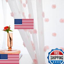 MYSKY HOME 72" Pink Pom Pom White Sheer Curtains Bedroom Nursery Door